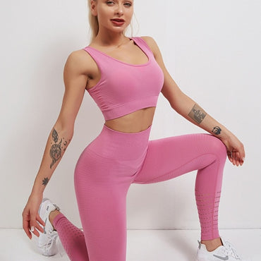 Women's Sportswear Yoga Set Workout Clothes Athletic Wear Sports Gym Fitness suits High Waist Hollow Leggings +Sport Bra