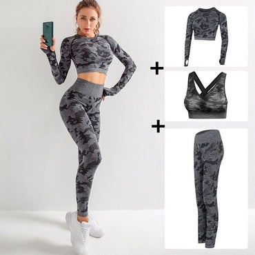 Women Seamless Push Up Sport set Women's Sports Crop Top sport legging Wear Woman long sleeve Yoga Fitness Sexy Back Along Buy