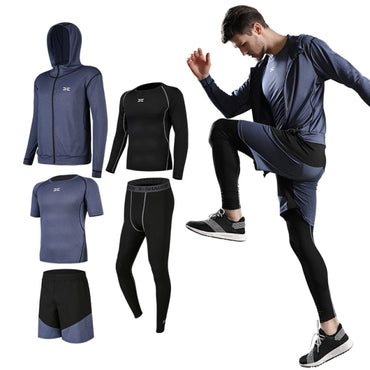 5 Pcs/Set Men's Tracksuit Compression Sports Suit Gym Fitness Clothes Running Jogging Sport Wear Training Workout Tights