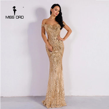 Missord 2021 Summer Sexy Bra Evening Party Dress Sequin Maxi Off Shoulder Bodycon Elegant Wedding Women Long Prom Dresses Gold