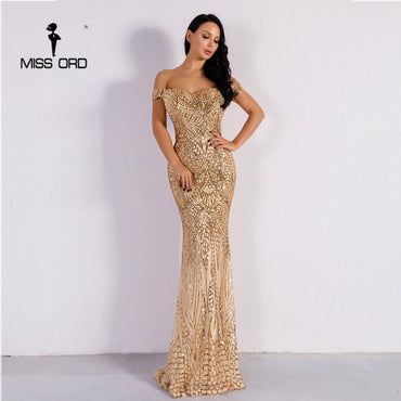 Missord 2021 Summer Sexy Bra Evening Party Dress Sequin Maxi Off Shoulder Bodycon Elegant Wedding Women Long Prom Dresses Gold