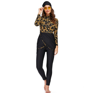 Muslim Swimwear Women Modest Patchwork Long Sleeves Sport Swimsuit 3pcs Islamic Burkinis Wear Bathing Suit Women's Swimwear