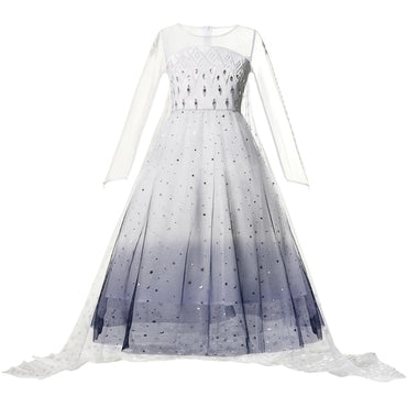 Autumn Winter Frozen 2 Elsa Princess Cosplay Snow Queen Dress Girl White Long Sleeve Mesh Prom Gown Kids Halloween Party Costume