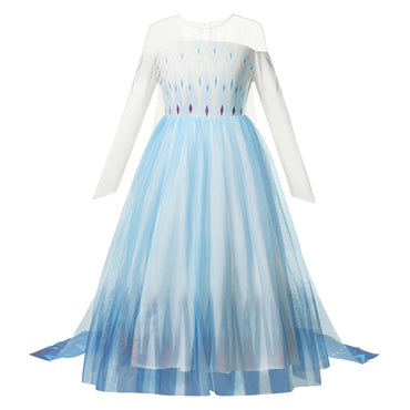 Autumn Winter Frozen 2 Elsa Princess Cosplay Snow Queen Dress Girl White Long Sleeve Mesh Prom Gown Kids Halloween Party Costume