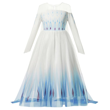 Autumn Winter Frozen 2 Elsa Princess Cosplay Snow Queen Dress Girl White Long Sleeve Mesh Prom Gown Kids Halloween Party Costume