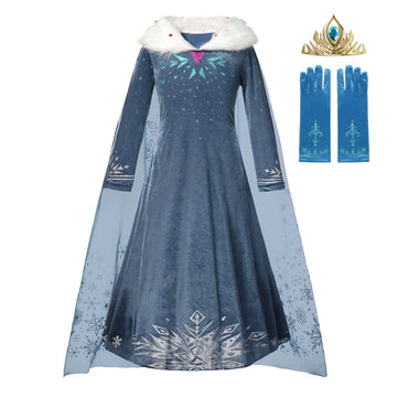 Autumn Winter Frozen 2 Elsa Princess Cosplay Snow Queen Dress Girl White Long Sleeve Mesh Prom Gown Kids Halloween Party Costume