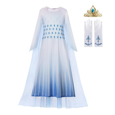 Autumn Winter Frozen 2 Elsa Princess Cosplay Snow Queen Dress Girl White Long Sleeve Mesh Prom Gown Kids Halloween Party Costume