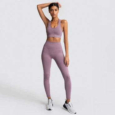 Red Sport Suit Women's Breathable Tights Stretchy Comfortable Yoga Pants + Bra 2pcs Gym Fitness Wear Seamless Leggings Set