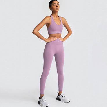 Red Sport Suit Women's Breathable Tights Stretchy Comfortable Yoga Pants + Bra 2pcs Gym Fitness Wear Seamless Leggings Set