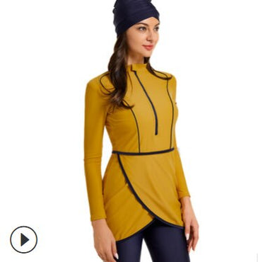 Muslim Swimwear Women Modest Patchwork Long Sleeves Sport Swimsuit 3pcs Islamic Burkinis Wear Bathing Suit Women's Swimwear