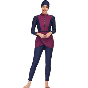 Muslim Swimwear Women Modest Patchwork Long Sleeves Sport Swimsuit 3pcs Islamic Burkinis Wear Bathing Suit Women's Swimwear