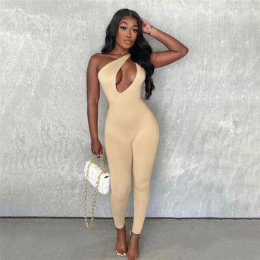 2021 Summer Women's One Shoulder Jumpsuit Sexy Skinny Overall Romper Sleeveless Sport Wear For Women