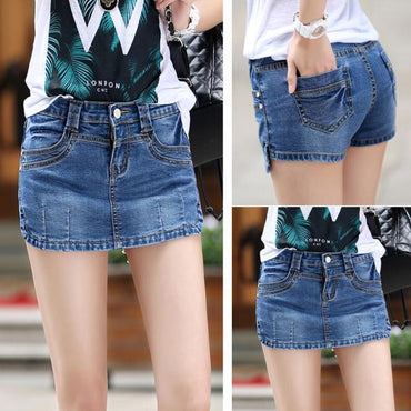 Summer 2018 Denim Skirt Shorts Female Fashion High Waist Stretch All-match Women Shorts Skirt Plus Size Blue Jeans Shorts