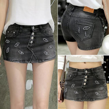 Summer 2018 Denim Skirt Shorts Female Fashion High Waist Stretch All-match Women Shorts Skirt Plus Size Blue Jeans Shorts