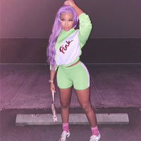 Women Designer Sequin Pink Letter Patchwork Tracksuit Long Sleeve Hooed Hoodies + Shorts Two-piece Suit Casual Sportswear Suit D6208