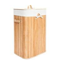 Bamboo Laundry Hamper, Single Lattice Folding Cloth Storage Basket Dirty Clothes Hamper, Collapsible Hamper with Lid and Removable Lining RT