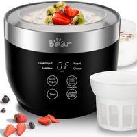 Yogurt Maker, Yogurt Maker Machine with Stainless Steel Inner Pot, Greek Yogurt Maker with Timer Control, Automatic Digital Frozen Yogurt Maker with 2 Glass Jars 1 Quart and Strainer for Home Organic