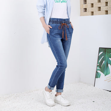 Factory manufacturer good stretch 9.4oz Cotton polyester lycra satin denim fabric for making women jeans