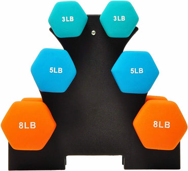 BalanceFrom Colored Neoprene Coated Dumbbell Set with Stand DB-358