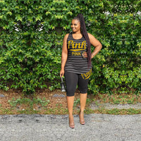 Women PINK Letter Print Tracksuit Sleeveless Striped Vest T Shirt Knee Length Shorts Two Pieces Set Outfits Fashion Designer Casual Sport Suit S-XXXL D62914