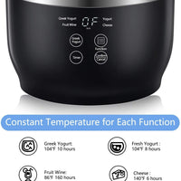 Yogurt Maker, Yogurt Maker Machine with Stainless Steel Inner Pot, Greek Yogurt Maker with Timer Control, Automatic Digital Frozen Yogurt Maker with 2 Glass Jars 1 Quart and Strainer for Home Organic