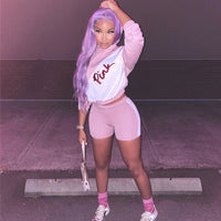 Women Designer Sequin Pink Letter Patchwork Tracksuit Long Sleeve Hooed Hoodies + Shorts Two-piece Suit Casual Sportswear Suit D6208