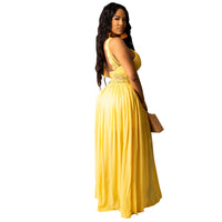 Solid Color Lace Straps Maxi Dress