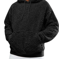 Autumn and winter men's Sherpa pullover hoodie sweatshirt pocket coat fuzzy fluffy jacket