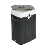 Bamboo Laundry Hamper, Single Lattice Folding Cloth Storage Basket Dirty Clothes Hamper, Collapsible Hamper with Lid and Removable Lining RT