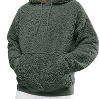 Autumn and winter men's Sherpa pullover hoodie sweatshirt pocket coat fuzzy fluffy jacket
