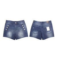 Women Elastic High Waist Shorts Fashion Feminino Denim Shorts for Women Loose Cuffs Straight Blue Short Jeans
