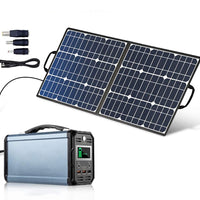 300W Solar Generator, FlashFish 60000mAh Portable Power Station Camping Potable Generator with 50W 18V Portable Solar Panel, Flashfish Foldable Solar Charger with 5V USB 18V DC Output