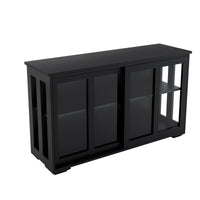 Free shipping  Kitchen Storage Sideboard, Antique Stackable Cabinet for Home Cupboard Buffet Dining Room (Black Sideboard with Sliding Door Window)