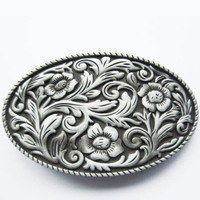 Western Men Zinc alloy Leather Belt Buckle Cowboy Cowgirl Flower Oval Pattern