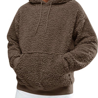 Autumn and winter men's Sherpa pullover hoodie sweatshirt pocket coat fuzzy fluffy jacket