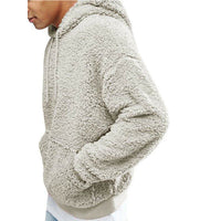 Autumn and winter men's Sherpa pullover hoodie sweatshirt pocket coat fuzzy fluffy jacket