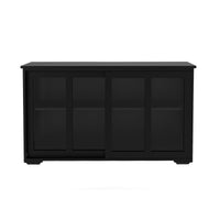 Free shipping  Kitchen Storage Sideboard, Antique Stackable Cabinet for Home Cupboard Buffet Dining Room (Black Sideboard with Sliding Door Window)
