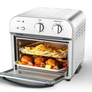 Geek Chef Air Fryer Toaster Oven, 4 Slice Convection Airfryer Countertop Oven, Roast, Bake, Broil, Reheat, Fry Oil-Free, Cooking 4 Accessories Included, Stainless Steel,1500W