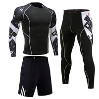 3 Pcs/Set Men's Tracksuit Gym Fitness Compression Sports Suit Clothes Running Jogging Sport Wear Exercise Workout Tights