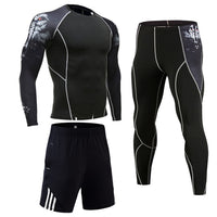 3 Pcs/Set Men's Tracksuit Gym Fitness Compression Sports Suit Clothes Running Jogging Sport Wear Exercise Workout Tights