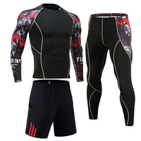 3 Pcs/Set Men's Tracksuit Gym Fitness Compression Sports Suit Clothes Running Jogging Sport Wear Exercise Workout Tights