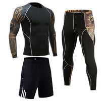 3 Pcs/Set Men's Tracksuit Gym Fitness Compression Sports Suit Clothes Running Jogging Sport Wear Exercise Workout Tights