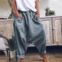 Women Harem Pants Trousers Boho Mid Waist Pants Women Solid Check Pants Baggy Wide Leg Casual Capris 2021