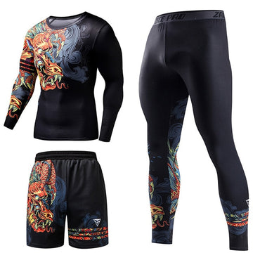 ZRCE Chinese Style Men's Tracksuit Gym Fitness Compression Sports Suit Clothes Running Jogging Sport Wear Exercise Workout Set