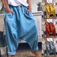 Women Harem Pants Trousers Boho Mid Waist Pants Women Solid Check Pants Baggy Wide Leg Casual Capris 2021