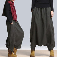 Women Harem Pants Trousers Boho Mid Waist Pants Women Solid Check Pants Baggy Wide Leg Casual Capris 2021