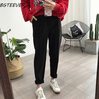 BGTEEVER Winter Thicken Women Pencil Pants Plus Size Wool Pants Female Autumn High Waist Loose Trousers Capris Good Fabric