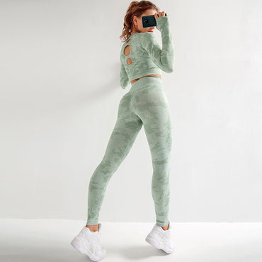 Women Seamless Push Up Sport set  Women's Sports Crop Top sport legging Wear Woman long sleeve Yoga Fitness Sexy Back Along Buy