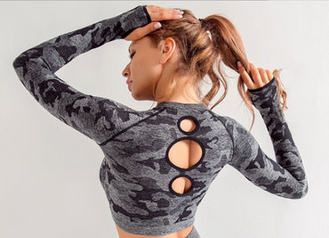 Women Seamless Push Up Sport set  Women's Sports Crop Top sport legging Wear Woman long sleeve Yoga Fitness Sexy Back Along Buy