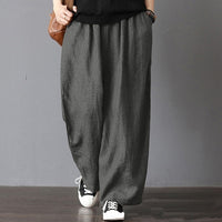 Women Harem Pants Trousers Boho Mid Waist Pants Women Solid Check Pants Baggy Wide Leg Casual Capris 2021